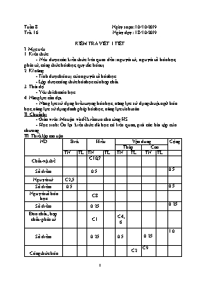 Giáo án Hóa học Lớp 8 - Tiết 16 Kiểm tra một tiết - Năm học 2019-2020